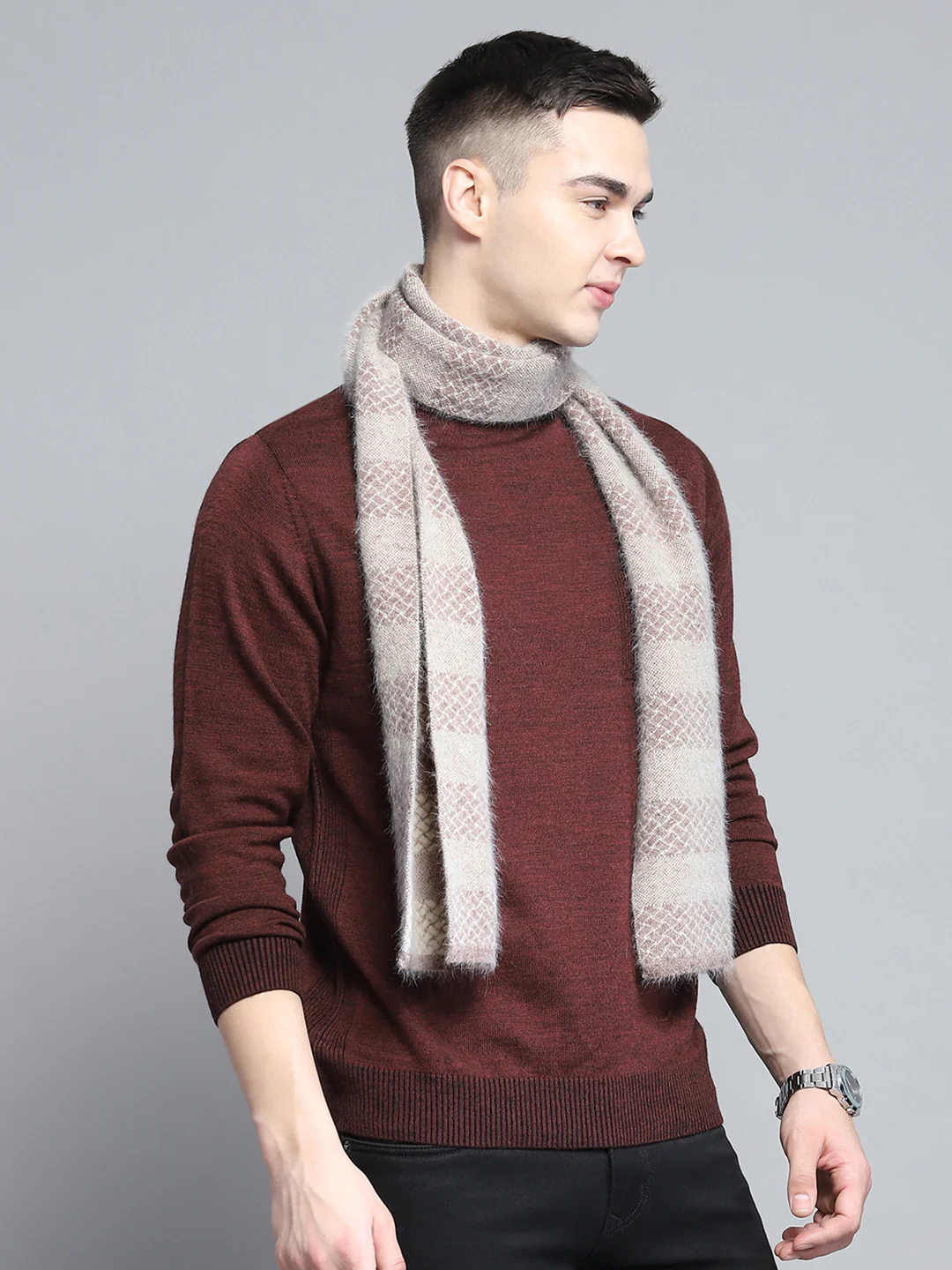 Men Beige Self Design Muffler - Image 4
