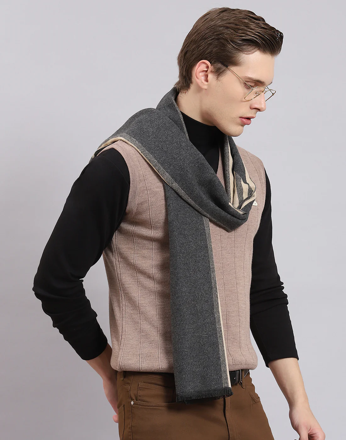 Men Beige Self Design Muffler - Image 4