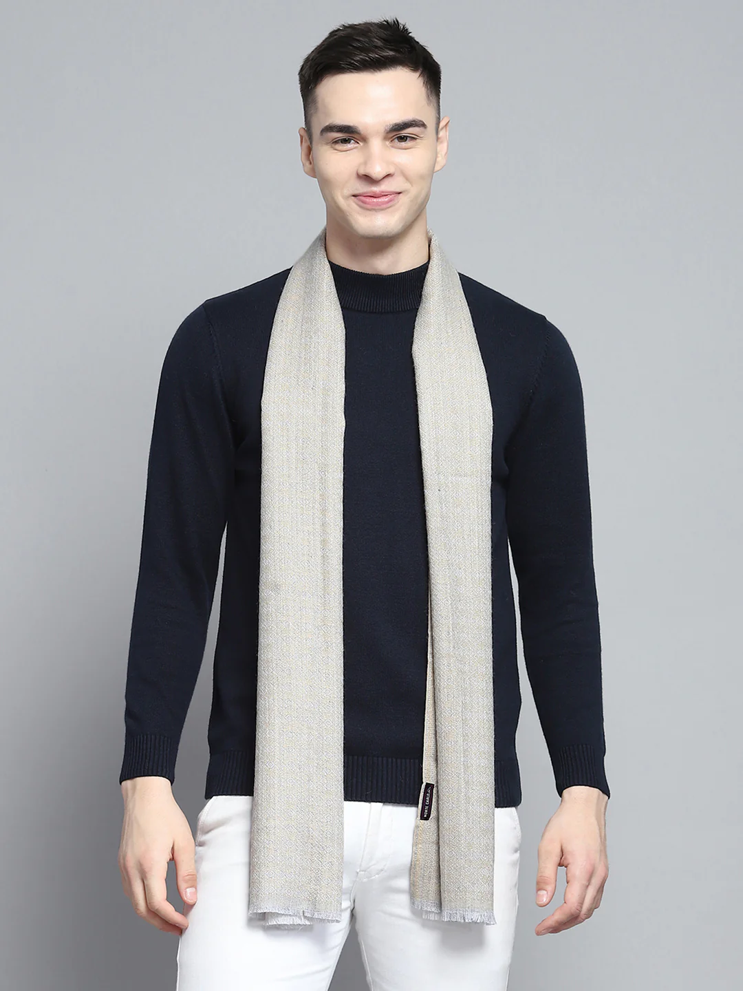 Men Beige Self Design Muffler - Image 5