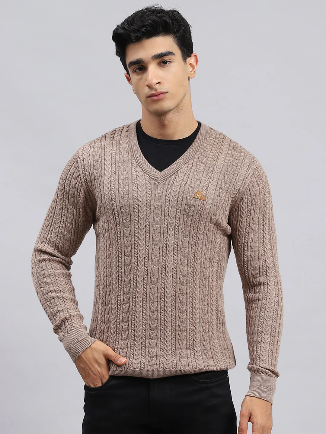 Men Beige Self Pullover - Image 2