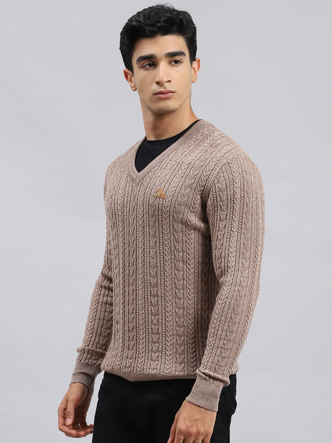 Men Beige Self Pullover - Image 4