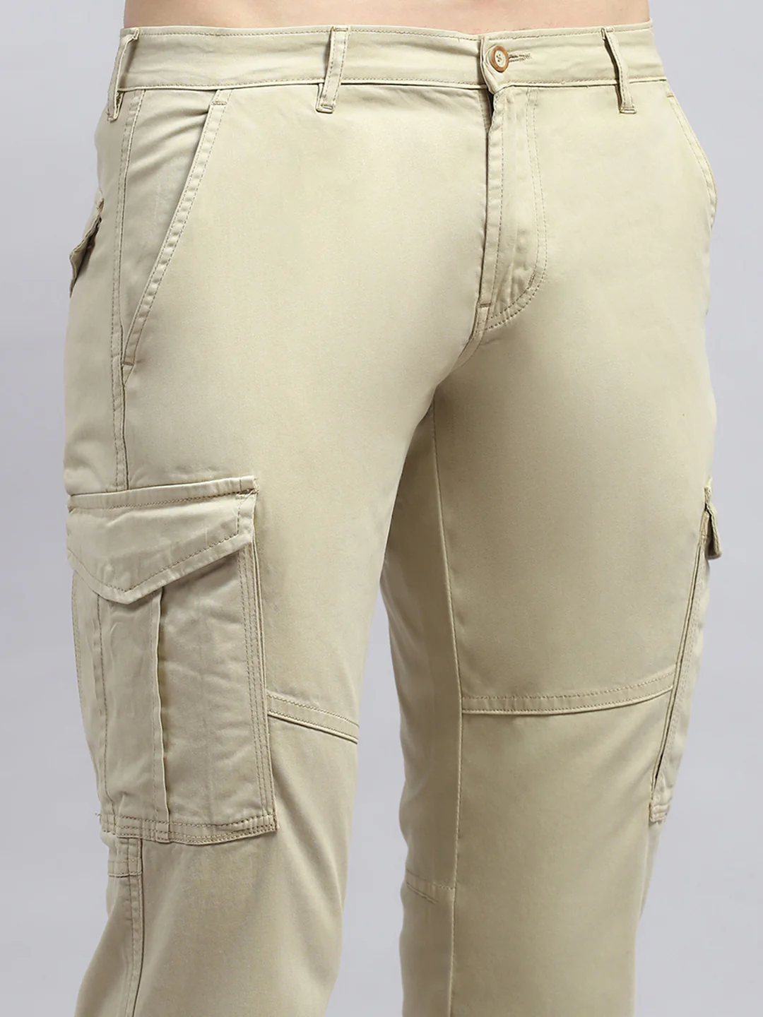 Men Beige Solid Cargo - Image 6