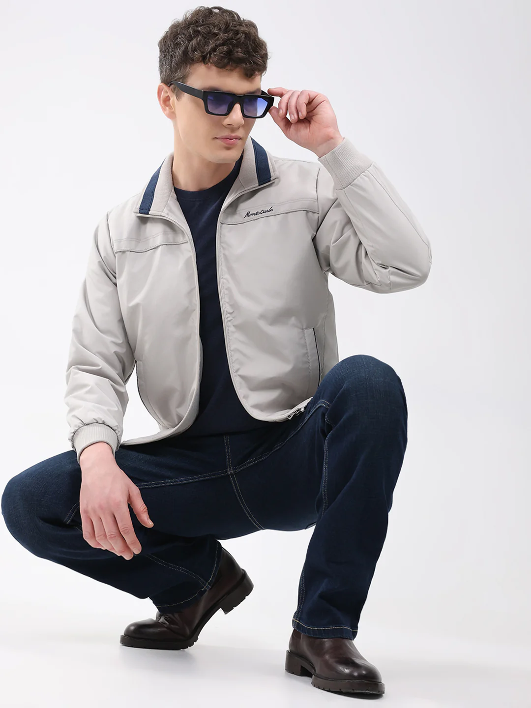 Men Beige Solid Collar Full Sleeve Jacket - Image 2