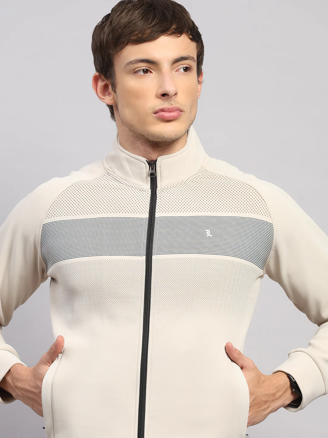 Luxuria Men Beige Solid Collar Full Sleeve Winter Tracksuit - Image 6