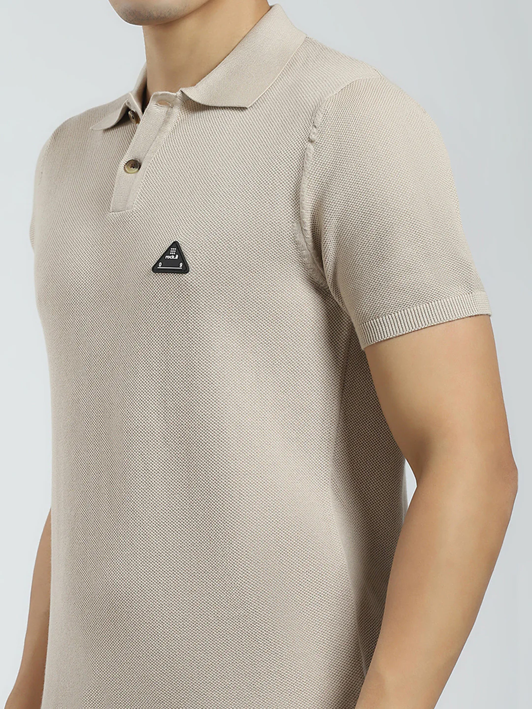 Rock.it Men Beige Solid Collar Half Sleeve T-Shirt - Image 7