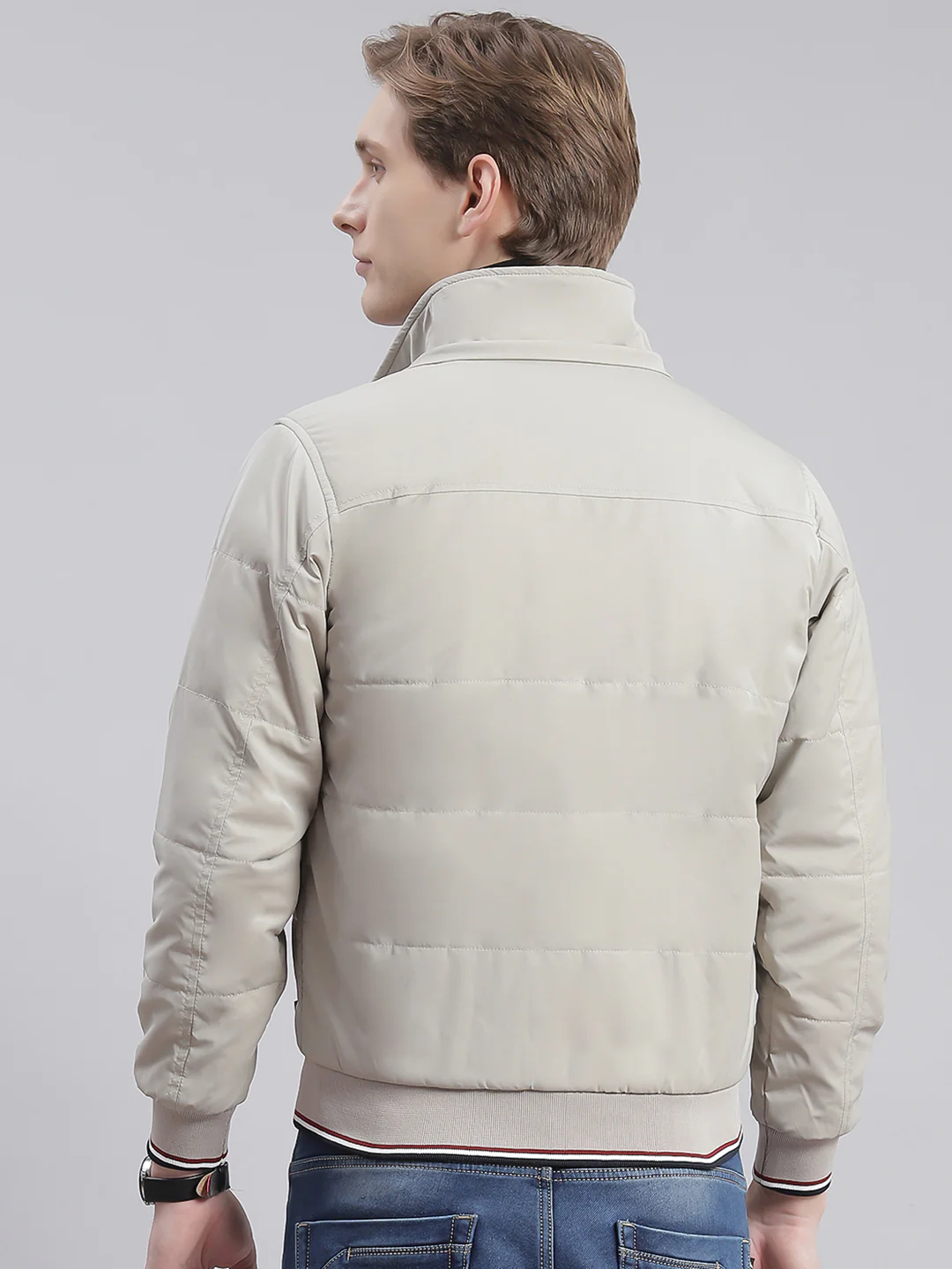 Men Beige Solid Hooded Full Sleeve Jackets - Image 7