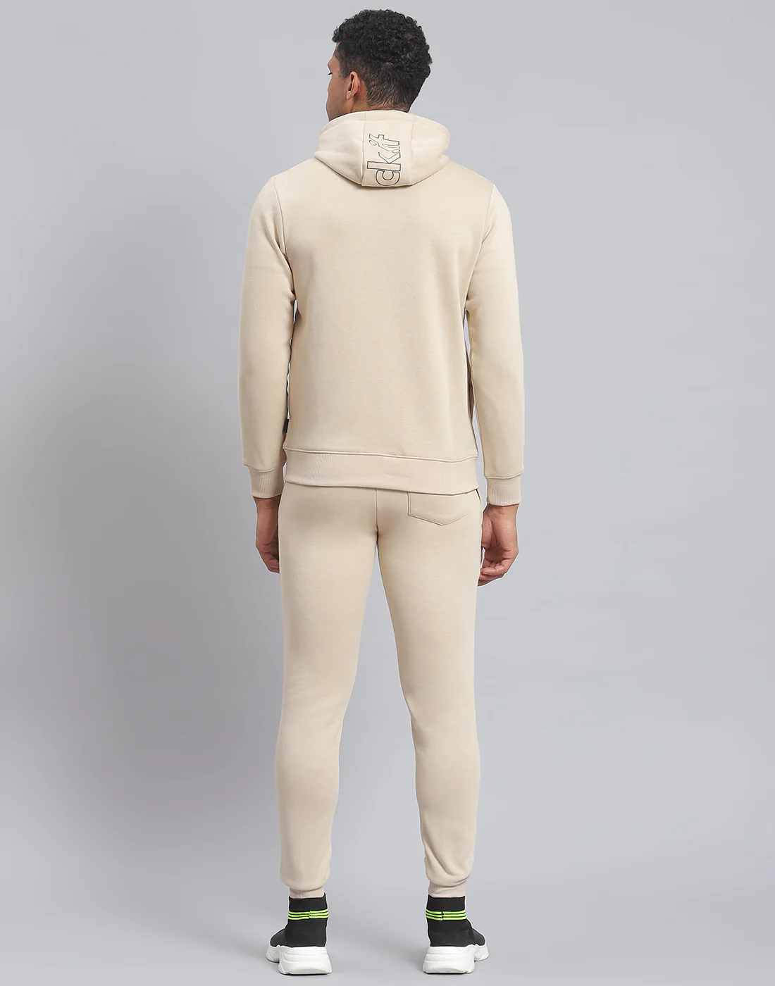 Rock.it Men Beige Solid Hooded Full Sleeve Tracksuit - Image 5