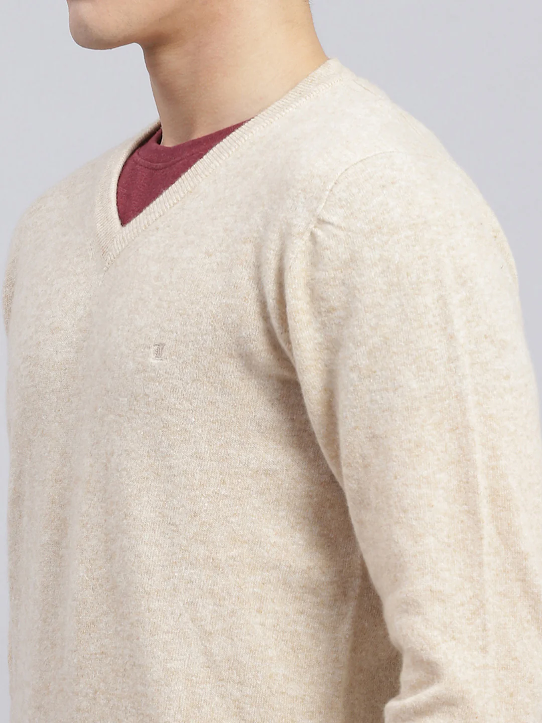 Men Beige Solid Lamb wool Pullover - Image 6