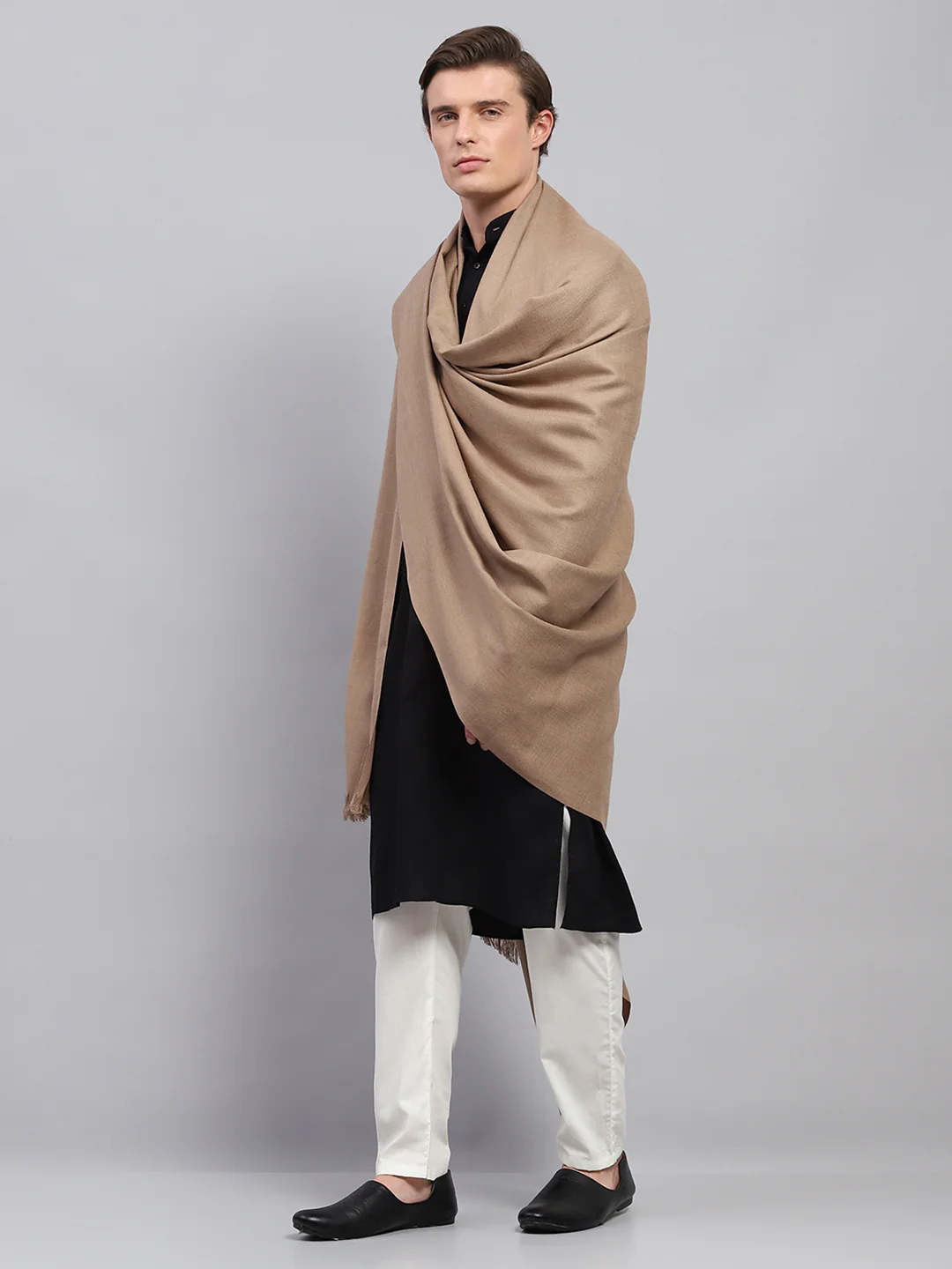 Men Beige Solid Lohi Shawl - Image 3
