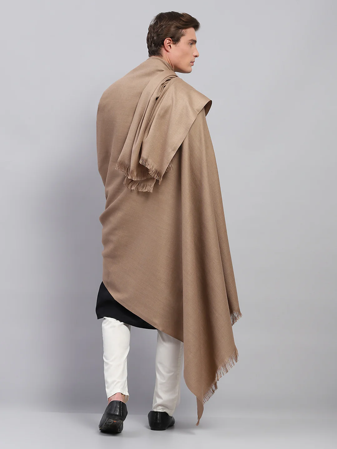 Men Beige Solid Lohi Shawl - Image 5