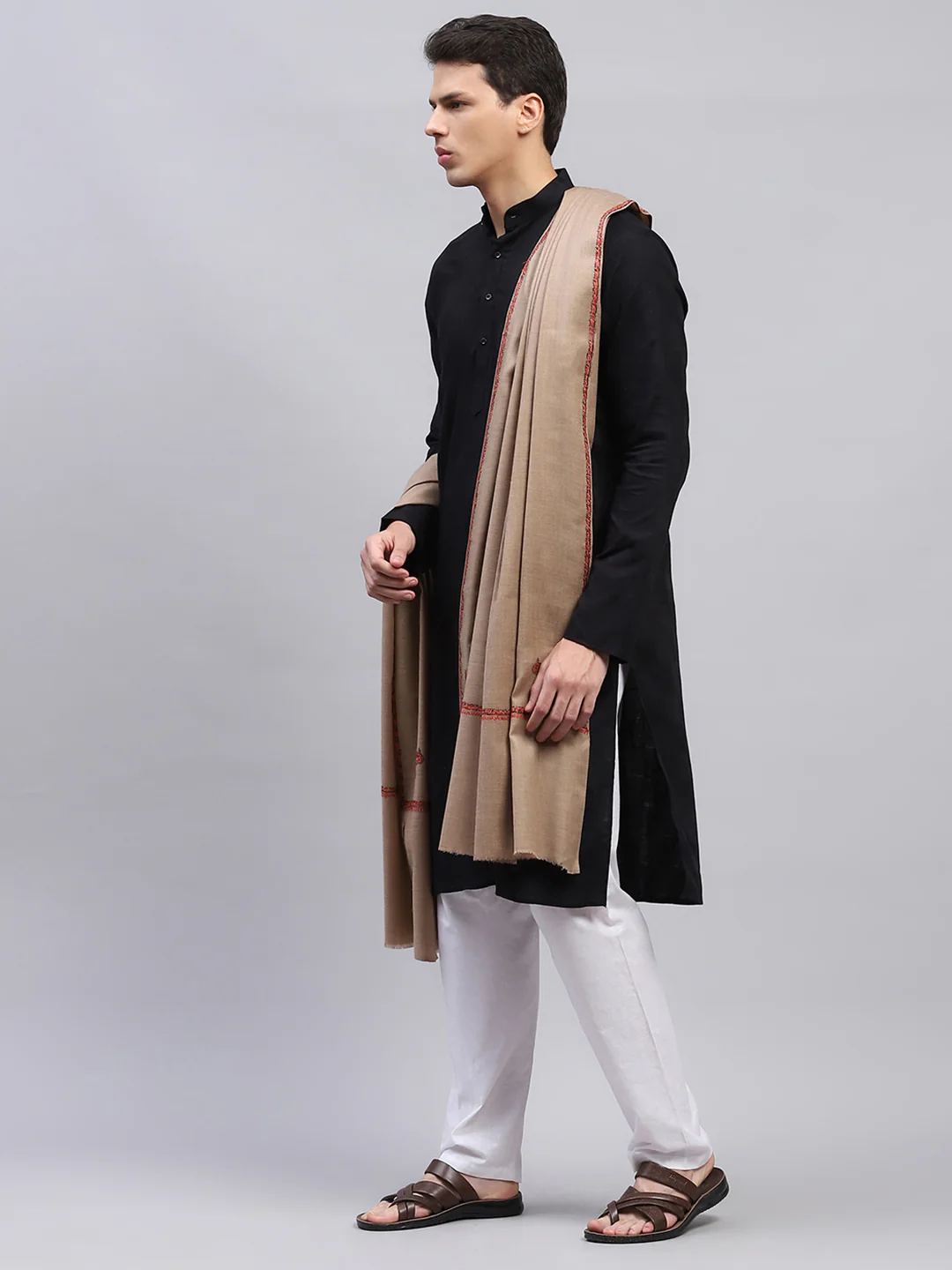 Men Beige Solid Lohi Shawl - Image 3