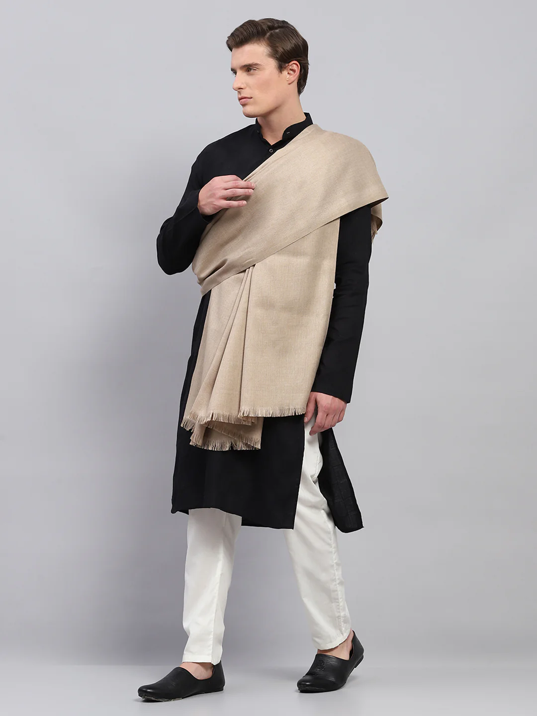 Men Beige Solid Lohi Shawl - Image 3