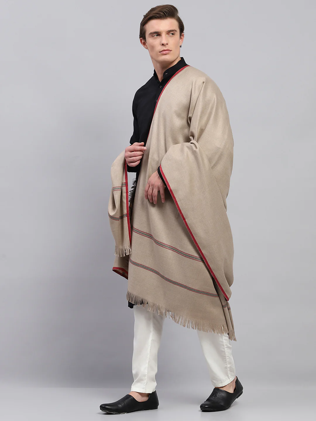 Men Beige Solid Lohi Shawl - Image 3