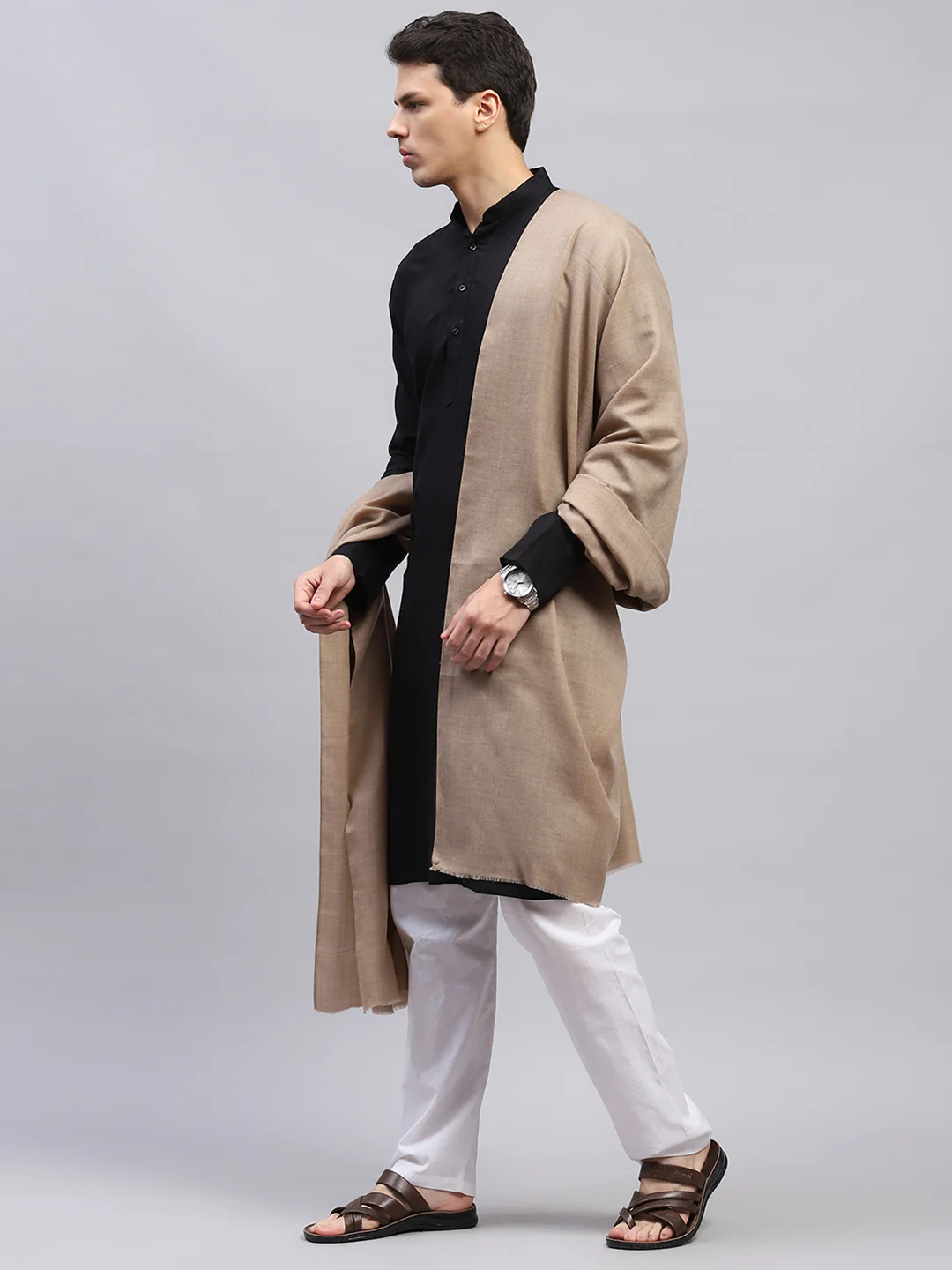 Men Beige Solid Lohi Shawl - Image 3