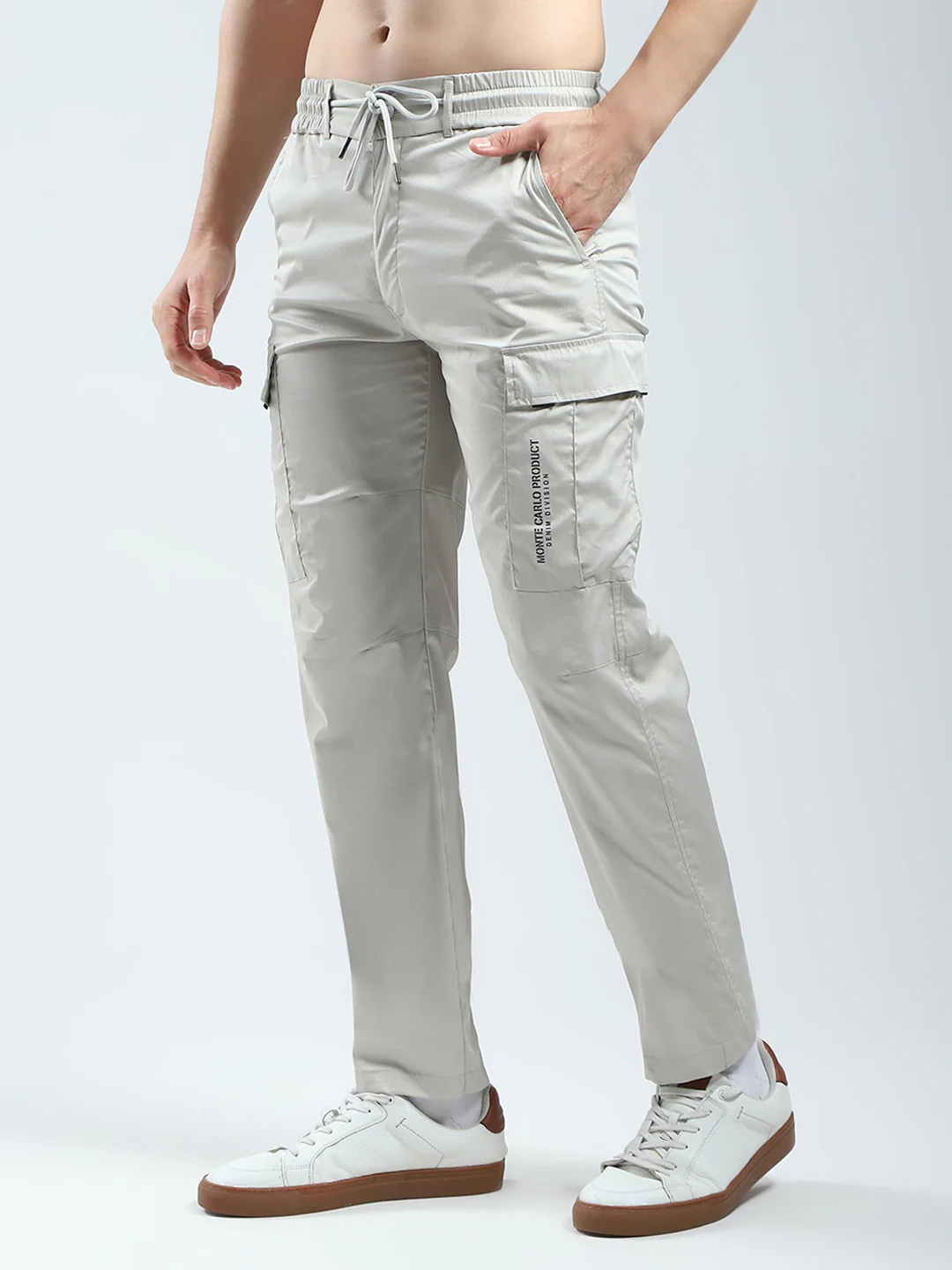 Men Beige Solid Regular Fit Cargo - Image 3