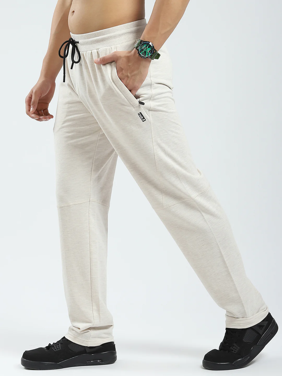 Rock.it Men Beige Solid Regular Fit Lower - Image 3
