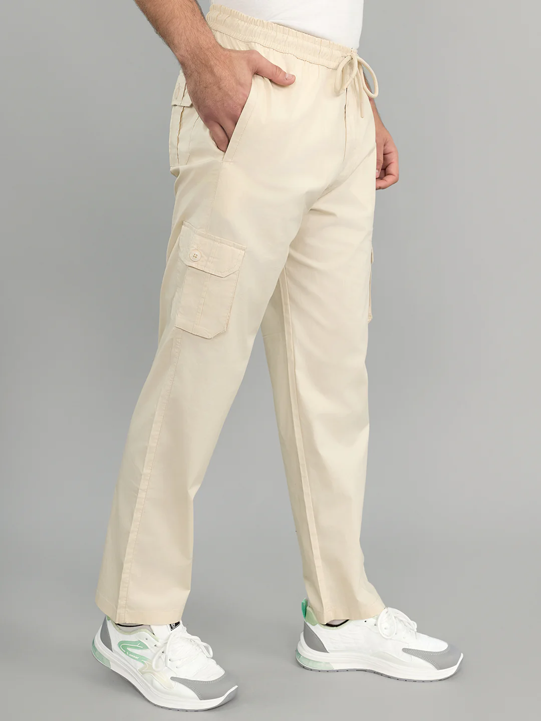 Men Beige Solid Regular Fit Lower - Image 2