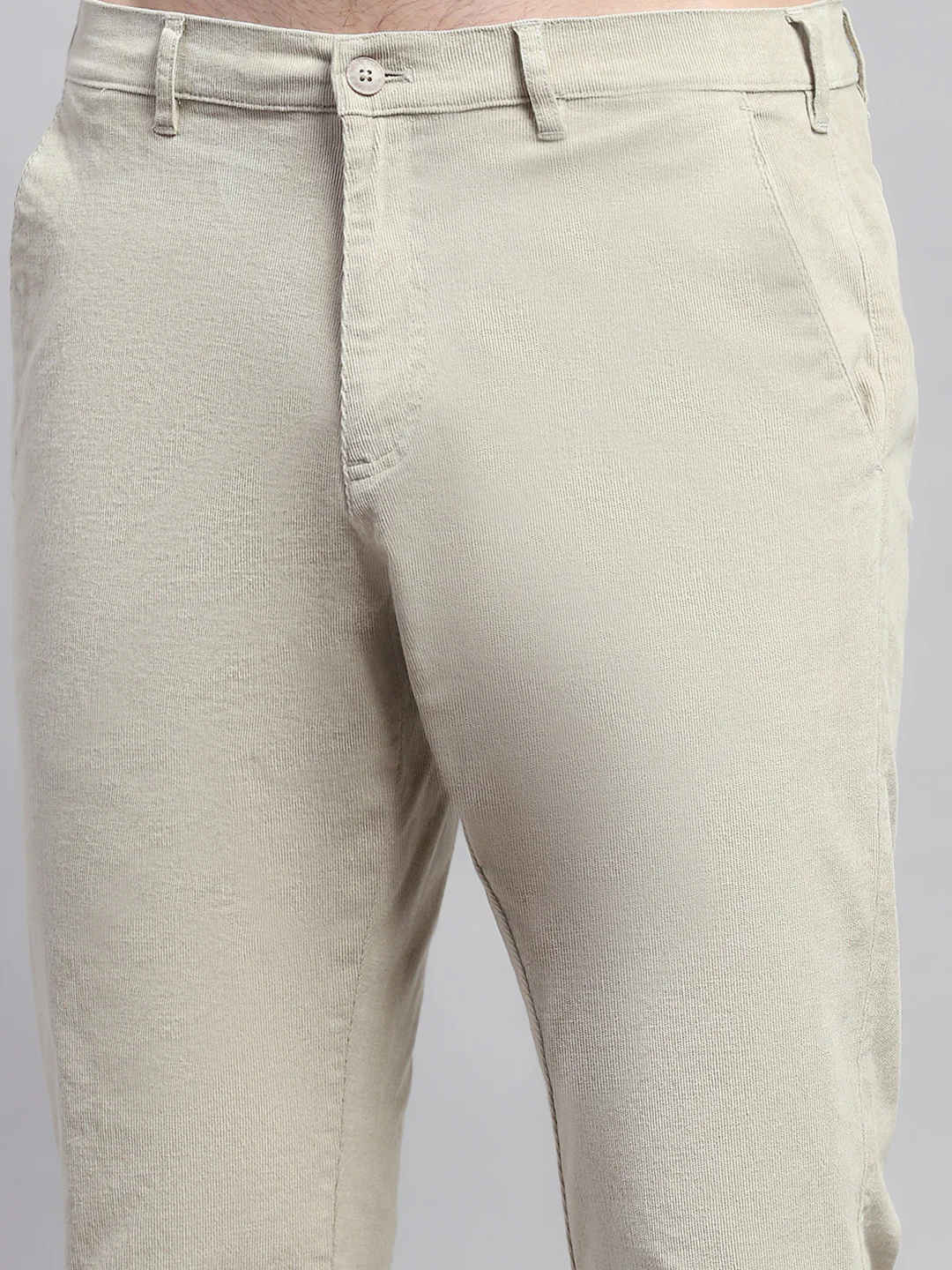 Men Beige Solid Regular Fit Trouser - Image 6