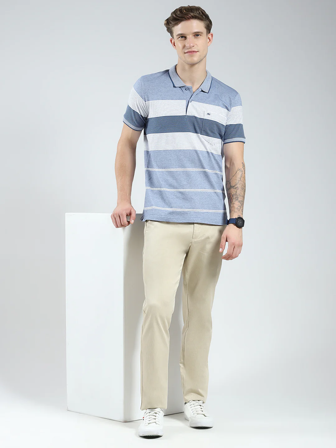 Men Beige Solid Slim Fit Trouser - Image 2