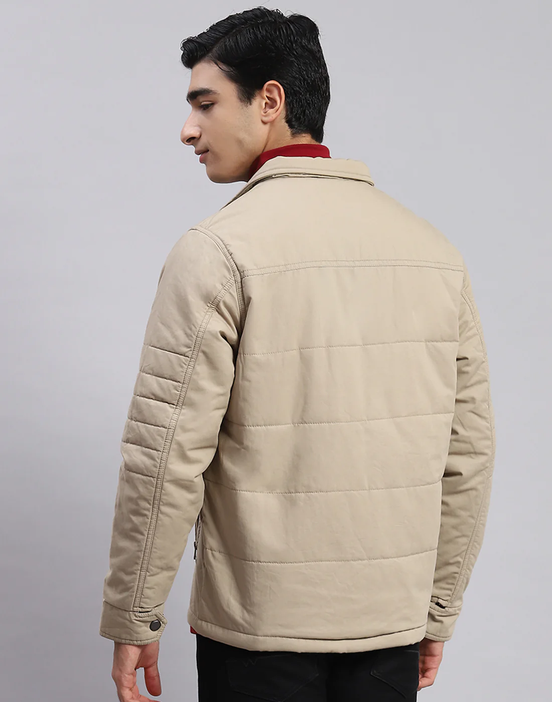 Men Beige Solid Spread Collar Full Sleeve Jackets - Image 5