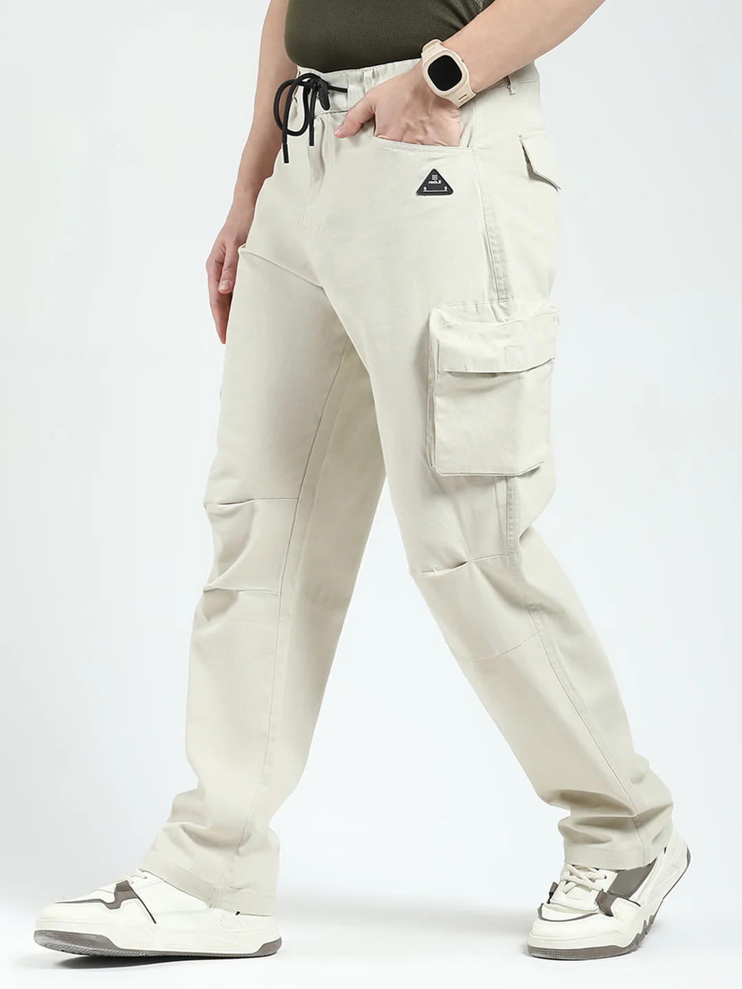 Rock.it Men Beige Solid Straight Fit Cargo - Image 3
