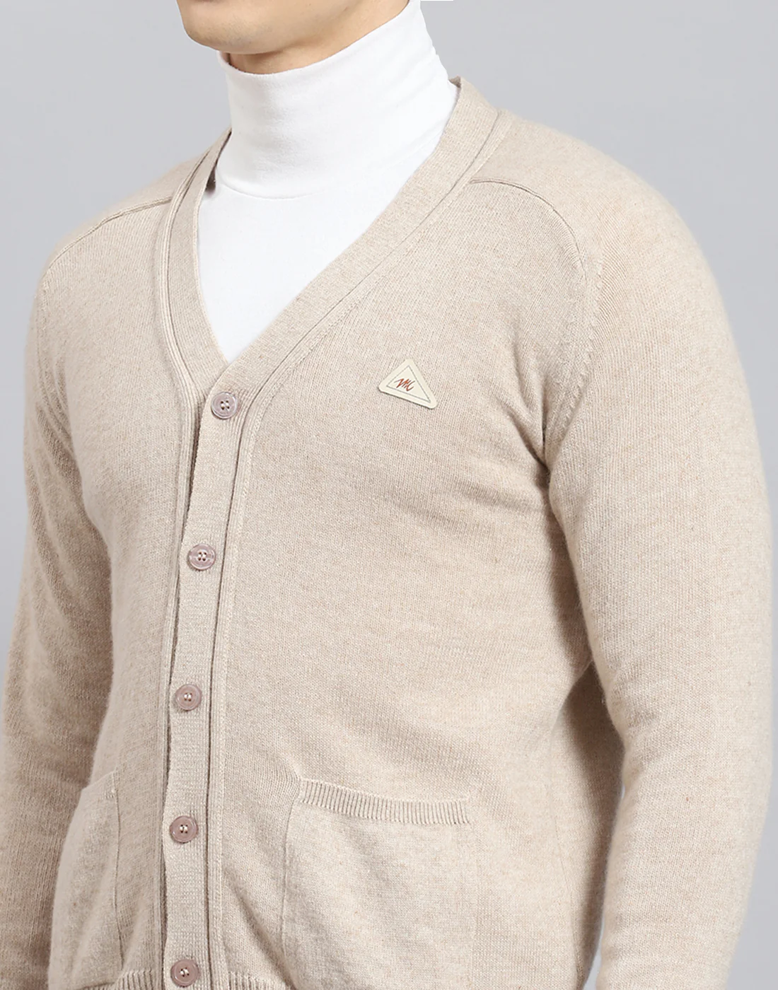 Men Beige Solid V Neck Full Sleeve Sweater - Image 8