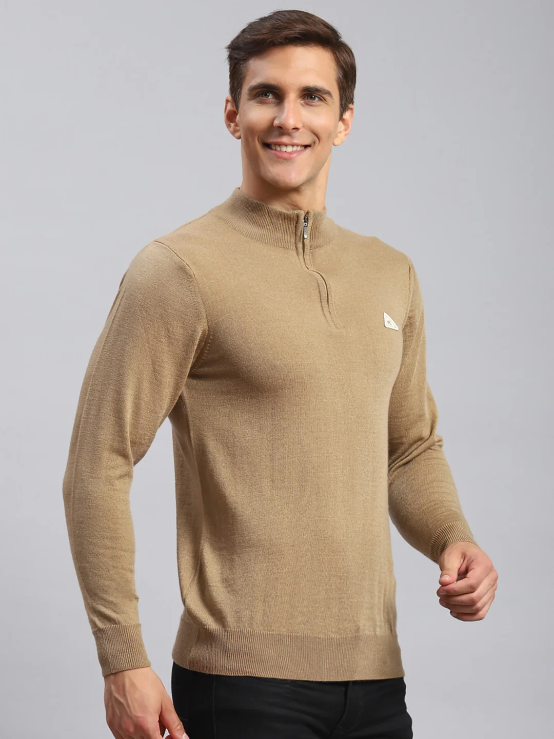 Men Beige Solid Wool blend Pullover - Image 3