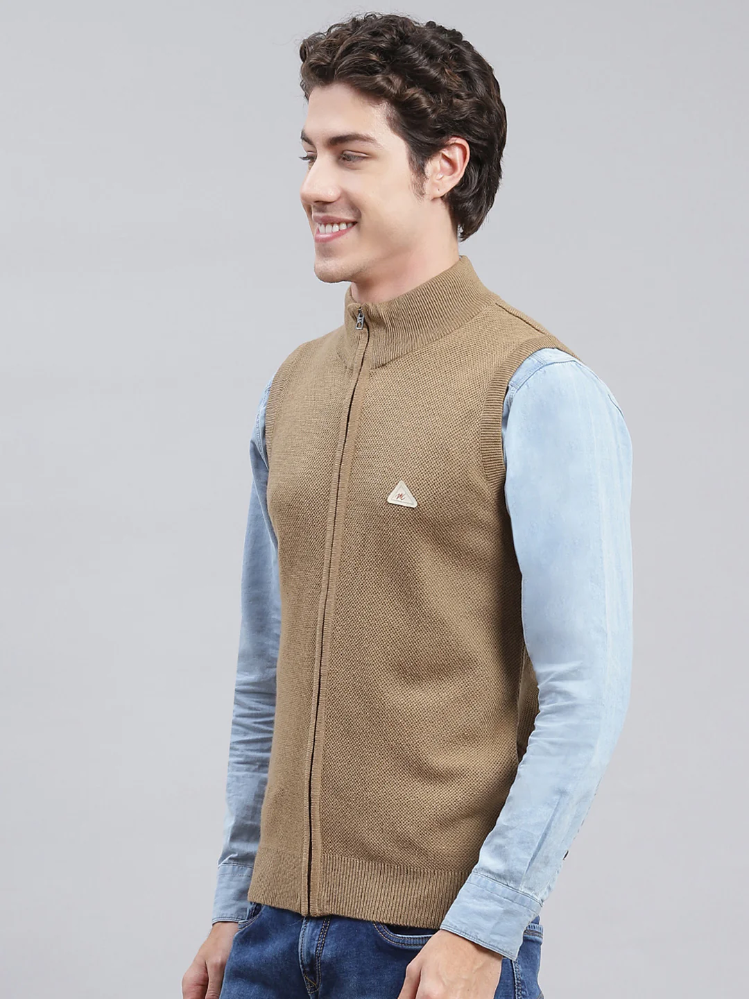Men Beige Solid Wool blend Sweater - Image 4