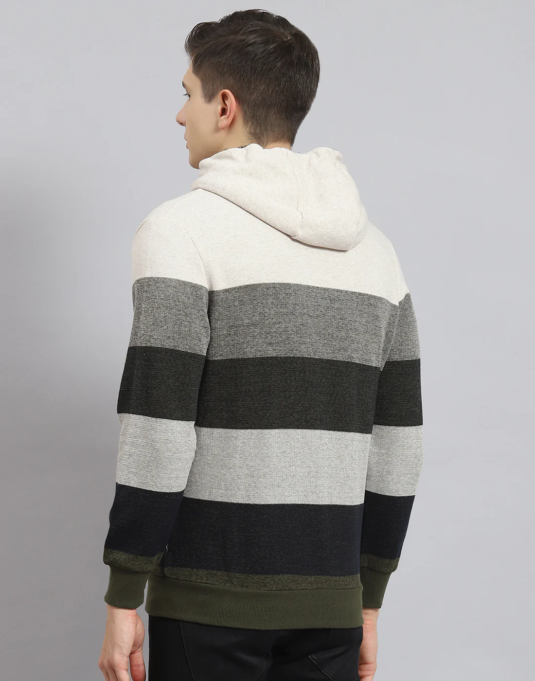 Men Beige Stripe Hooded Full Sleeve Sweatshirt - Image 7