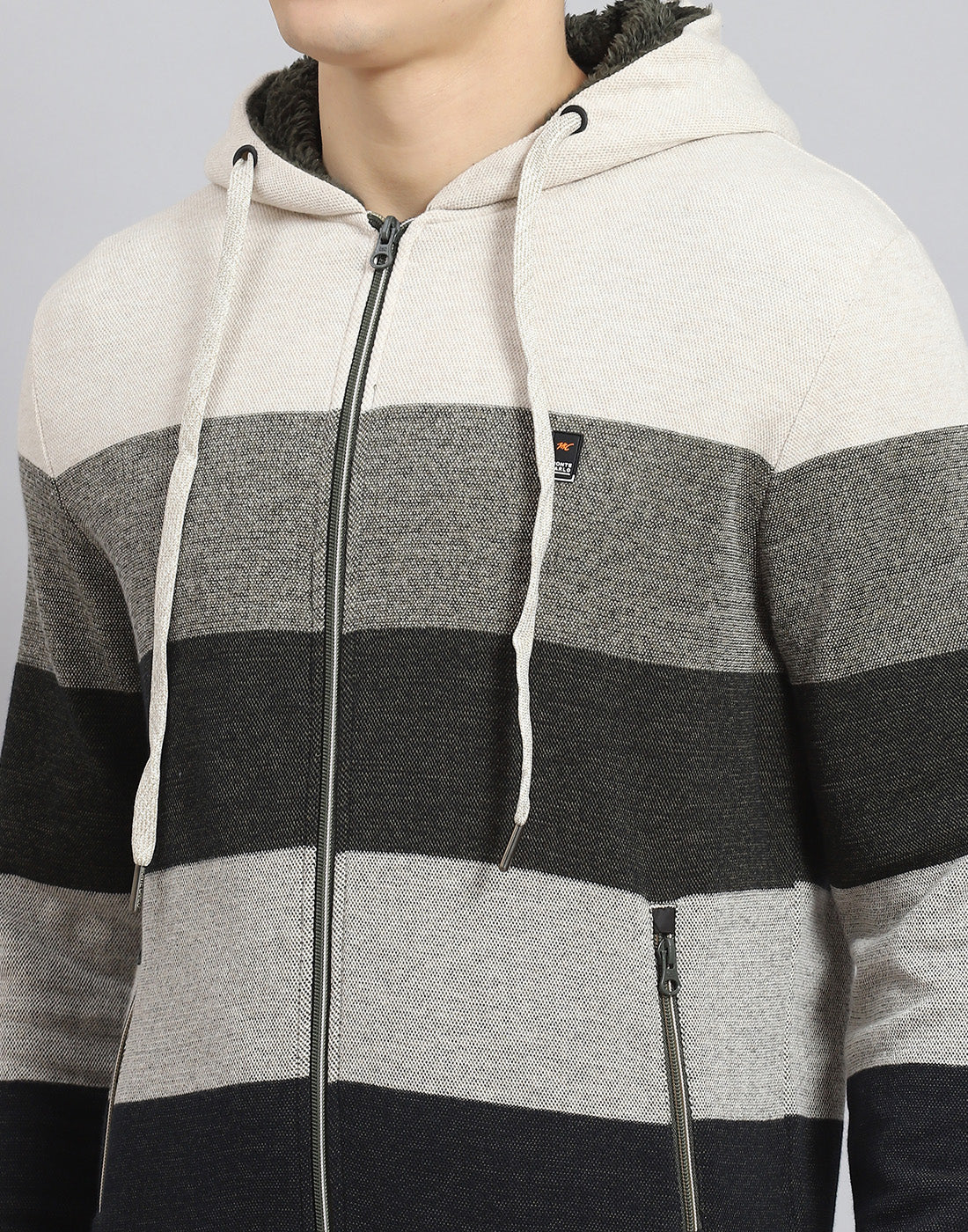 Men Beige Stripe Hooded Full Sleeve Sweatshirt - Image 8