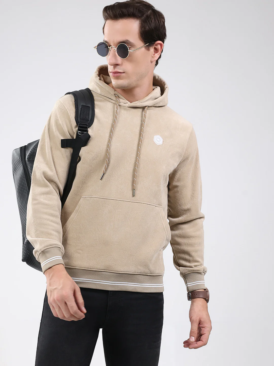 Men Beige Super Soft Hooded Sweatshirt - Extra Warm - Image 6