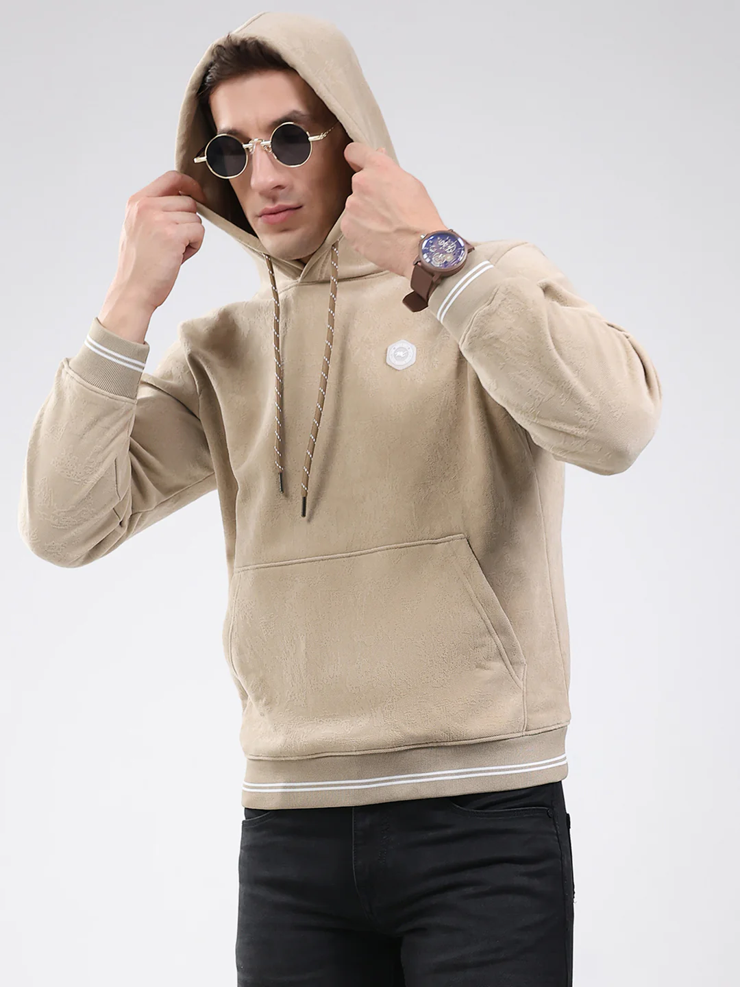 Men Beige Super Soft Hooded Sweatshirt - Extra Warm - Image 7