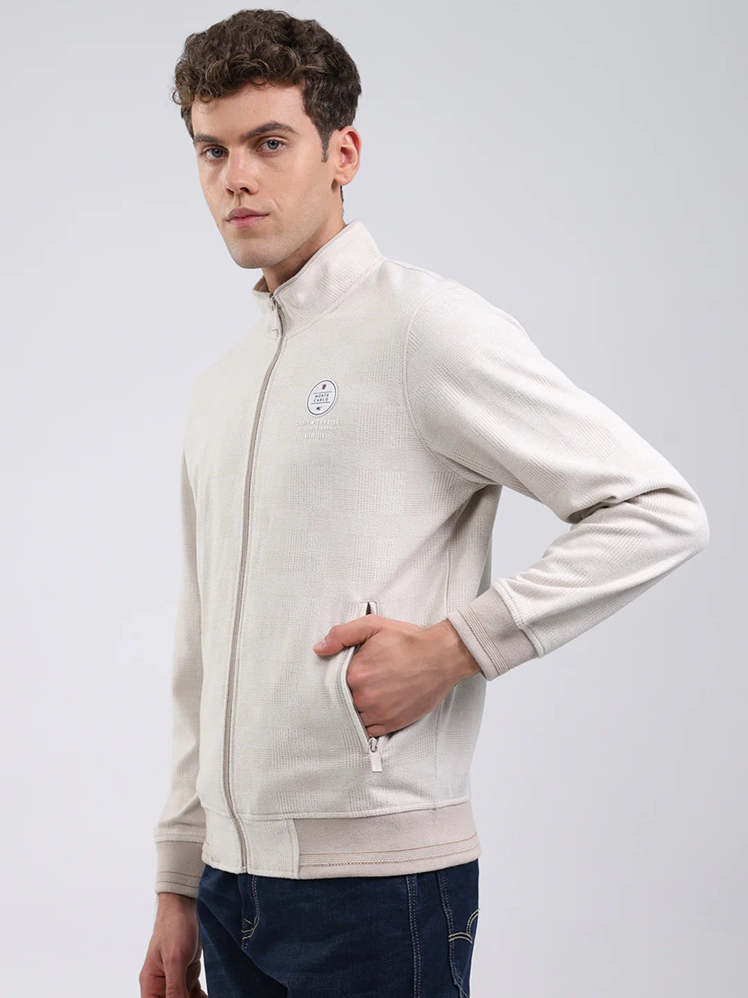 Men Beige Ultra Warm Collar Sweatshirt - Anti-Pilling Fabric - Image 3