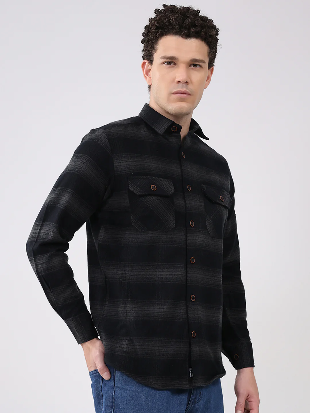 Men Black Check Collar Full Sleeve Shirt - Image 4