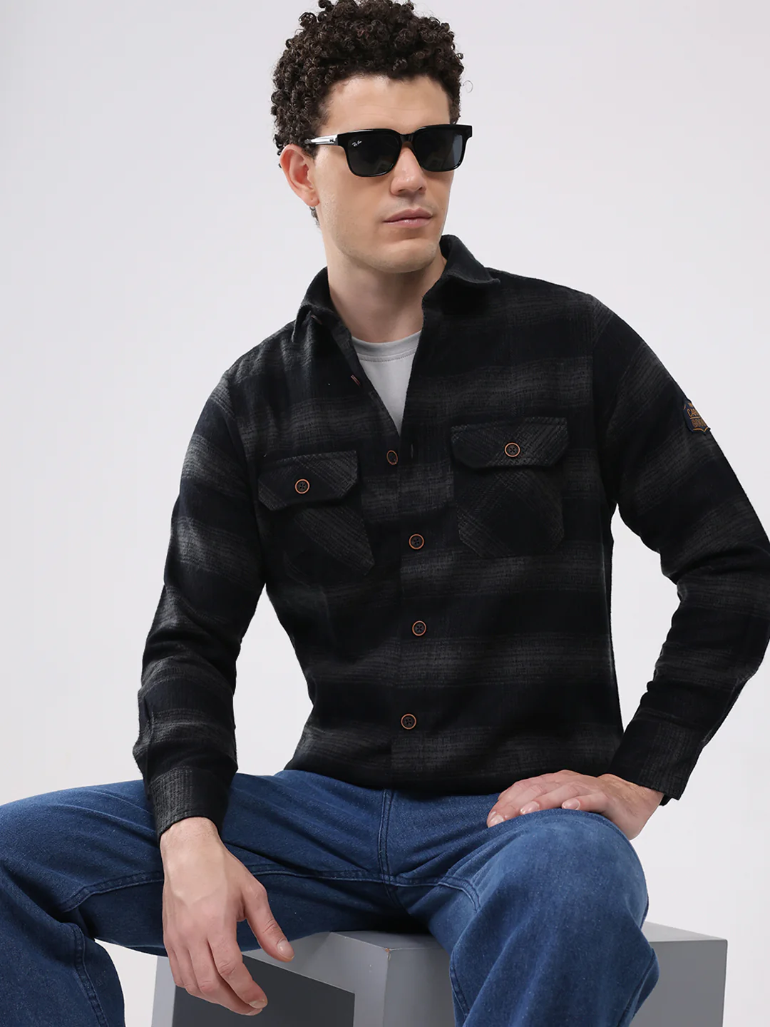 Men Black Check Collar Full Sleeve Shirt - Image 6