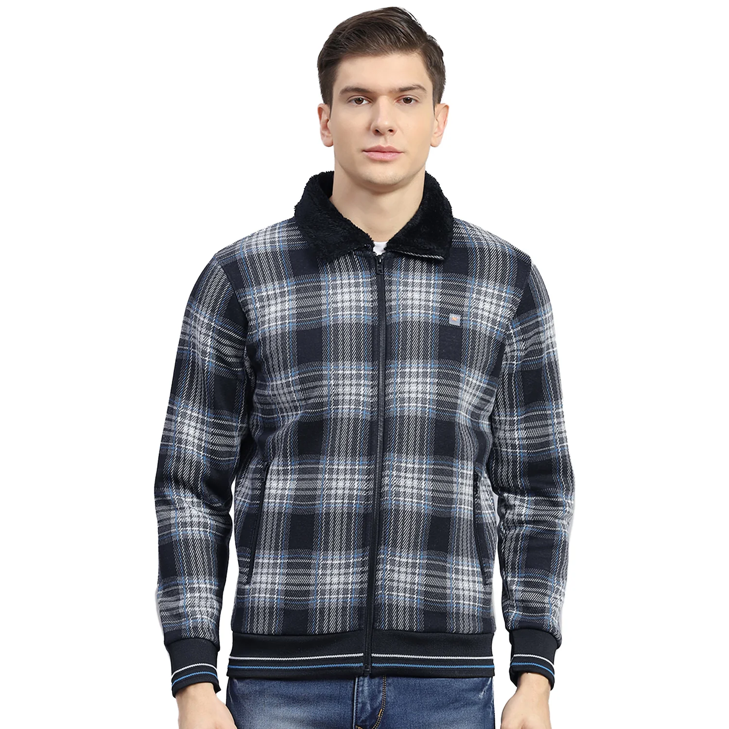 Men Black Check Collar Full Sleeve Sweatshirt - Image 5