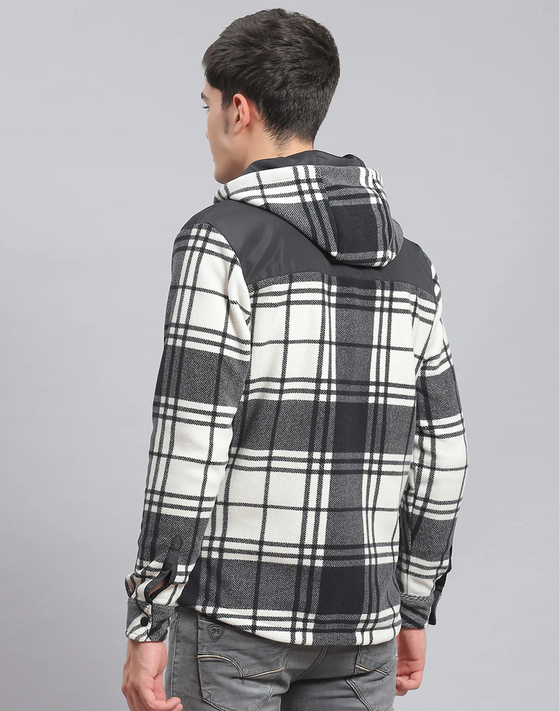 Men Black Check Hooded Full Sleeve Shirt - Image 5