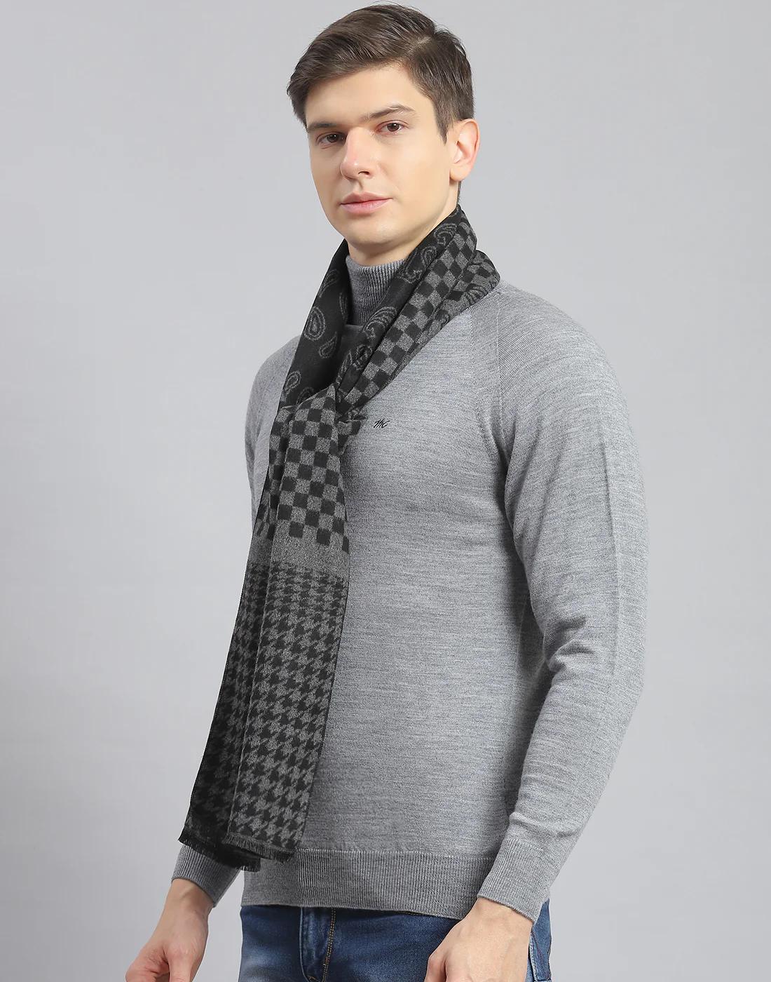 Men Black Check Muffler - Image 3