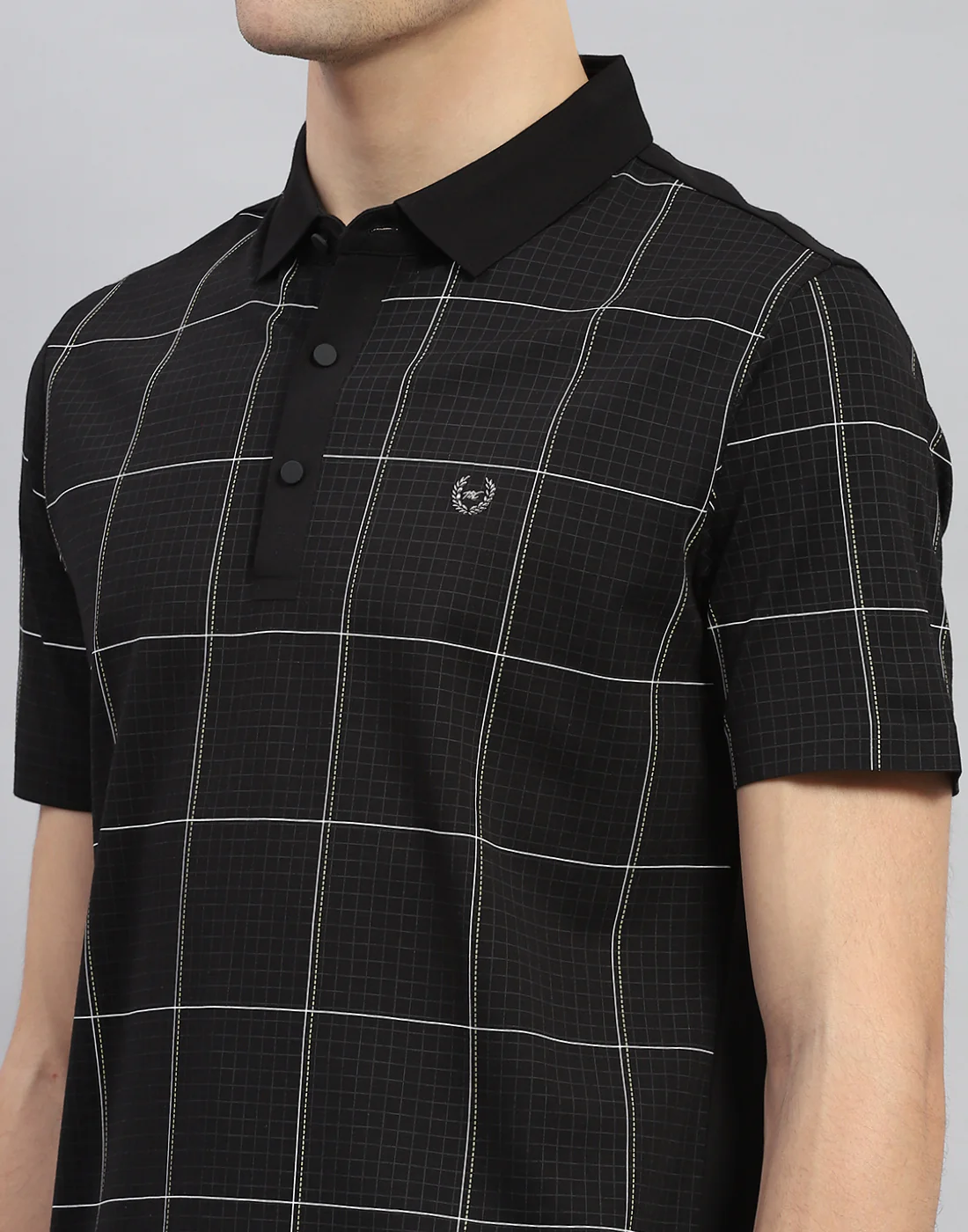 Men Black Check Polo Collar Half Sleeve T-Shirt - Image 6