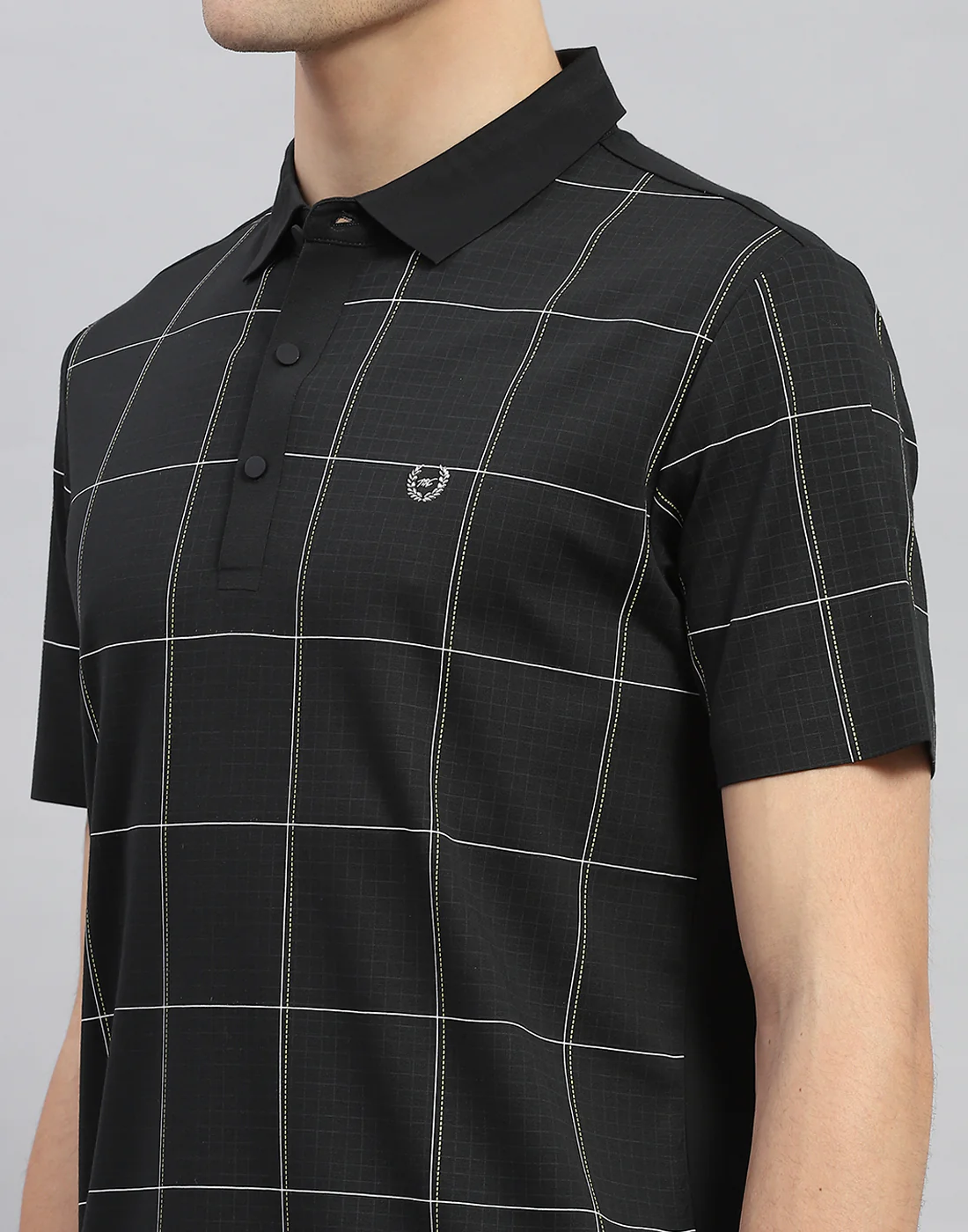 Men Black Check Polo Collar Half Sleeve T-Shirt - Image 7