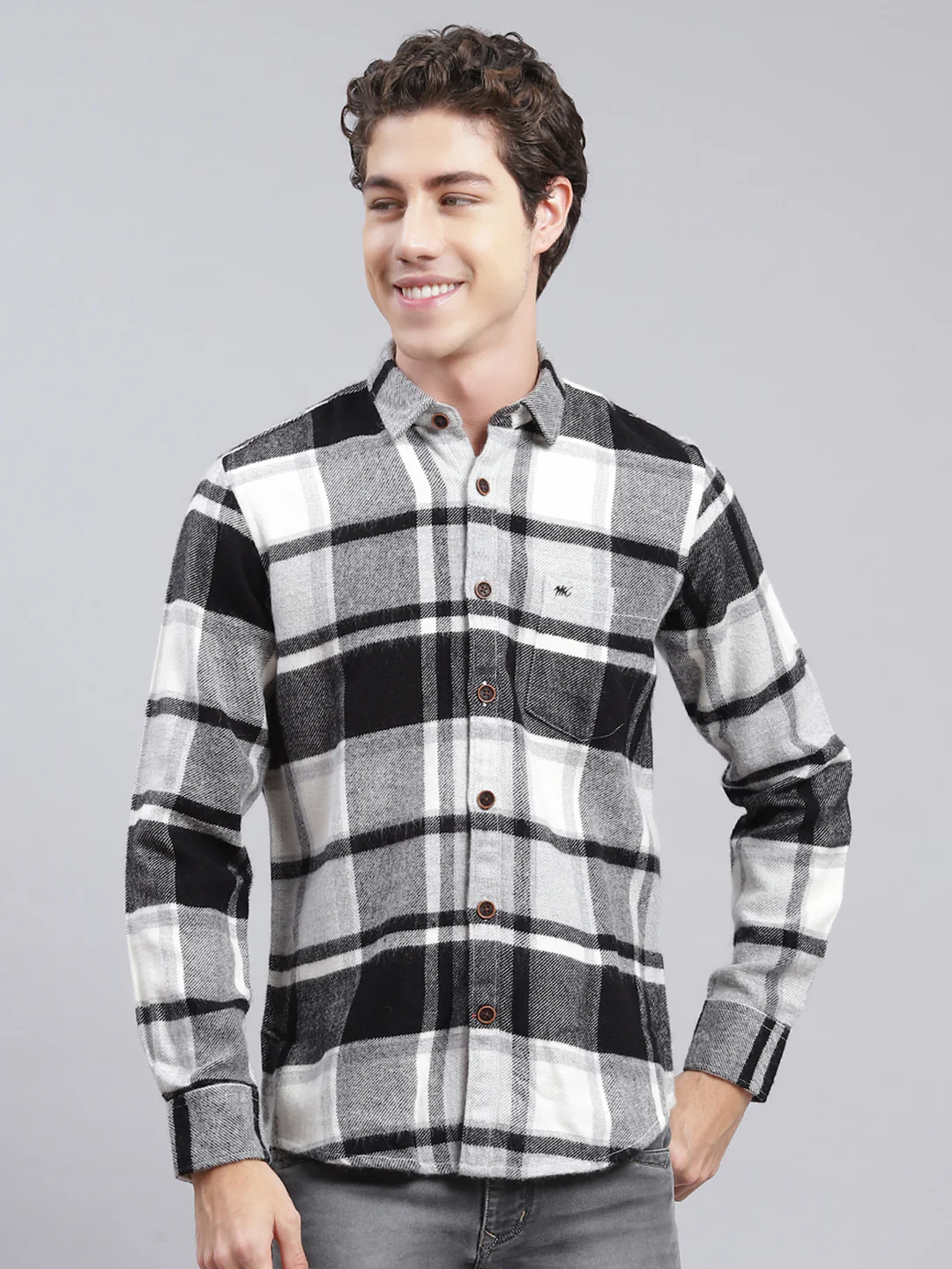 Men Black Check Poly Acrylic Shirt - Image 2