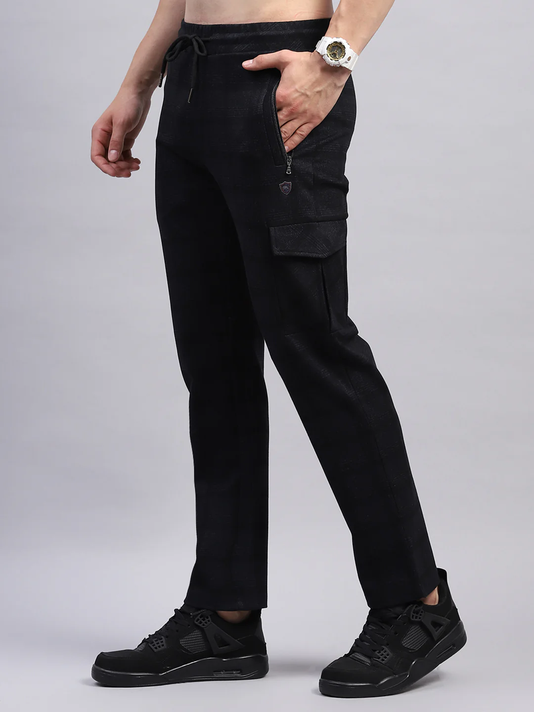 Men Black Check Regular Fit Lower - Image 3