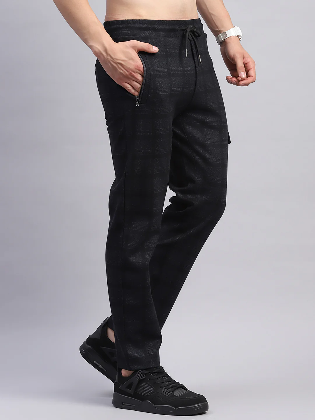 Men Black Check Regular Fit Lower - Image 4