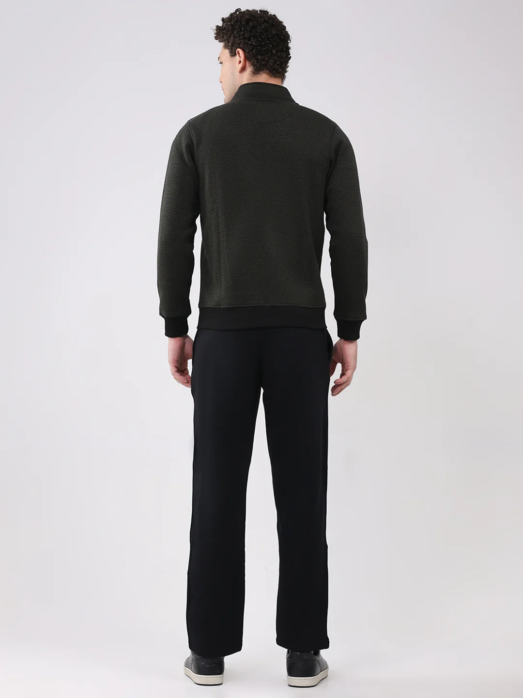 Men Black Embroidered Round Neck Full Sleeve Winter Tracksuit - Image 5