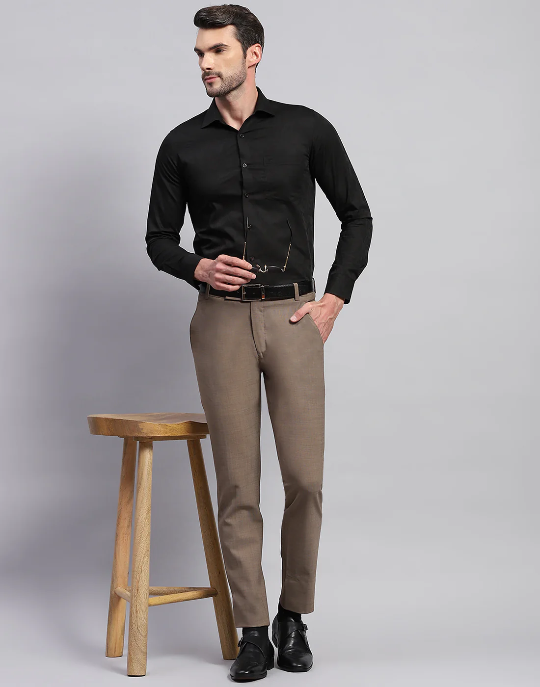 Men Black Floral Print Collar Neck Full Sleeve Shirt - Image 3