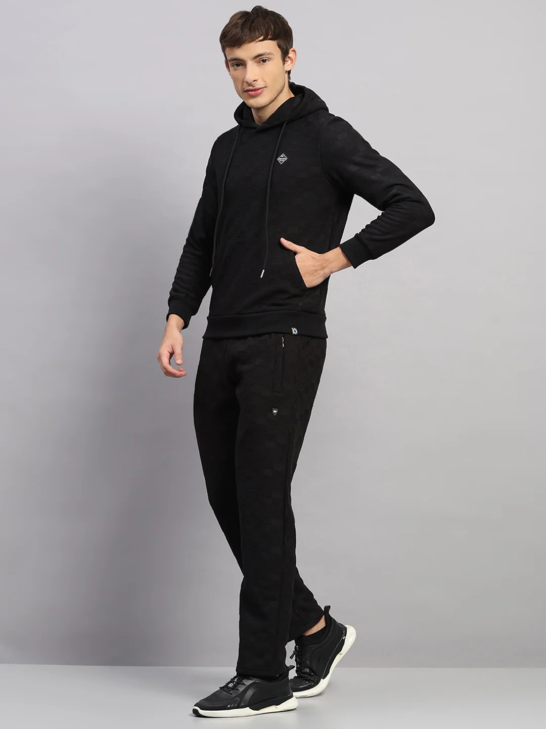 Men Black Jaquard Collar Full Sleeve Winter Tracksuit - Image 3