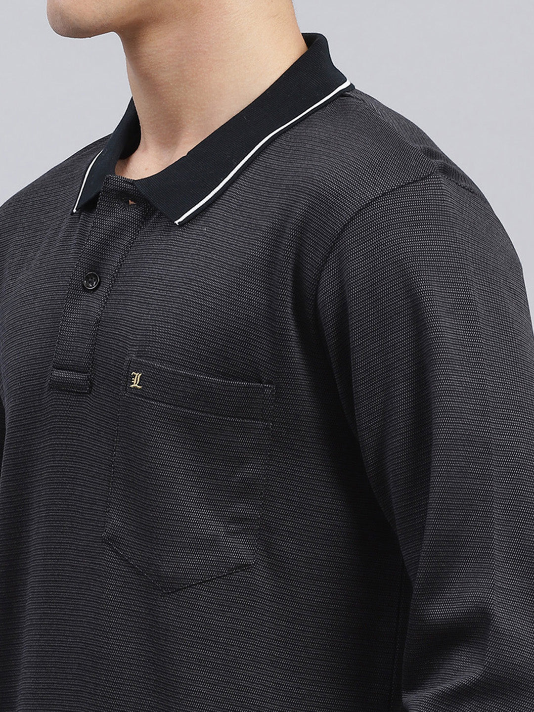 Men Black Jaquard Double Mercerized Cotton T-Shirt - Image 6
