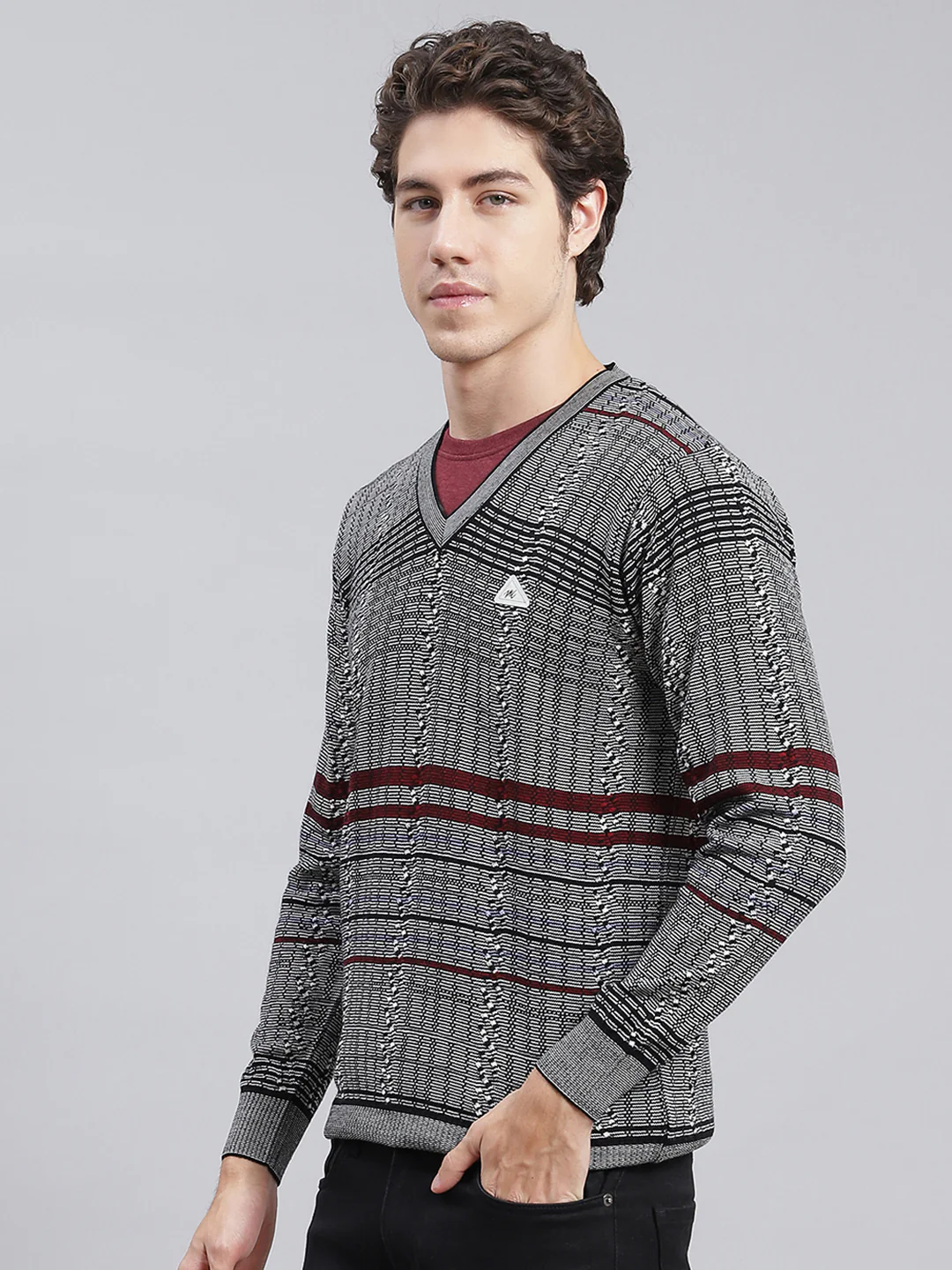 Men Black Jaquard Wool blend Pullover - Image 3