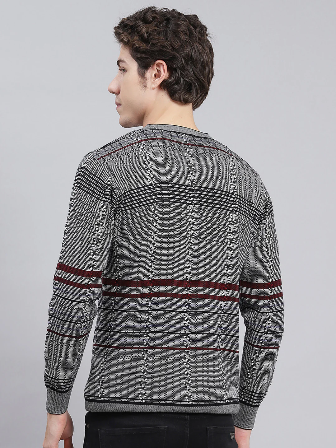 Men Black Jaquard Wool blend Pullover - Image 4