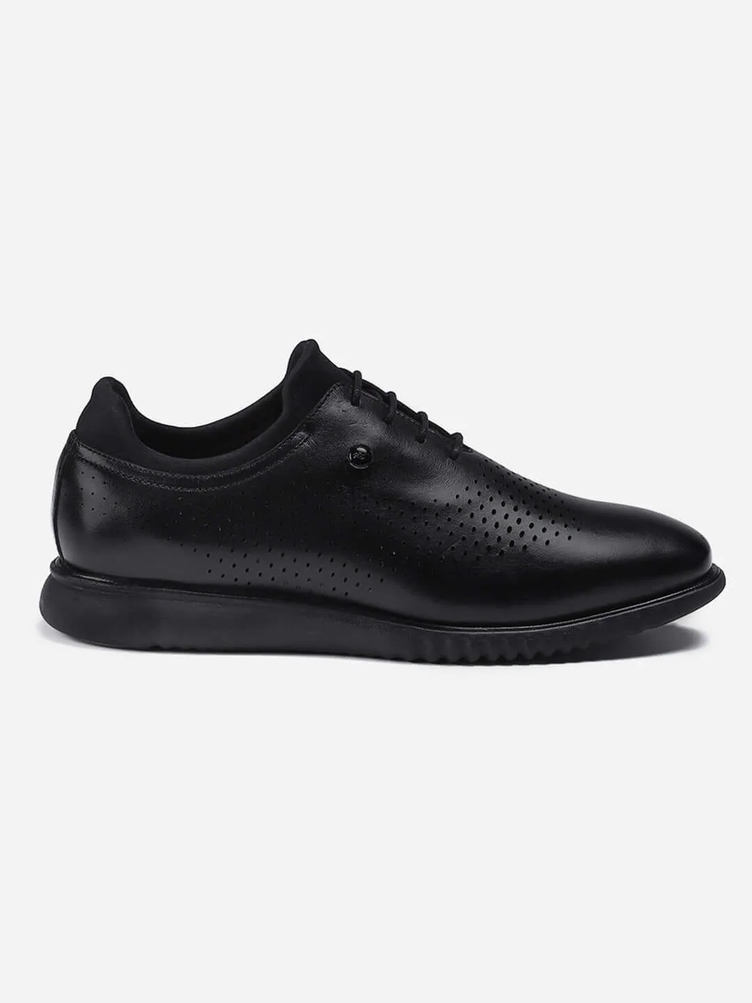 Men Black Lace Up Genuine Leather Casual Shoes - Image 4